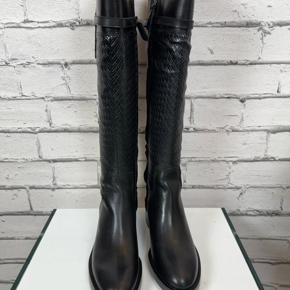FRANCO SARTO Black L Colt Tall Leather Boots Knee High Shoes Woman's 6.5 NEW